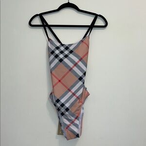 Authentic Burberry Adult Checkered One Piece Swimsuit - Beige and Black NWT